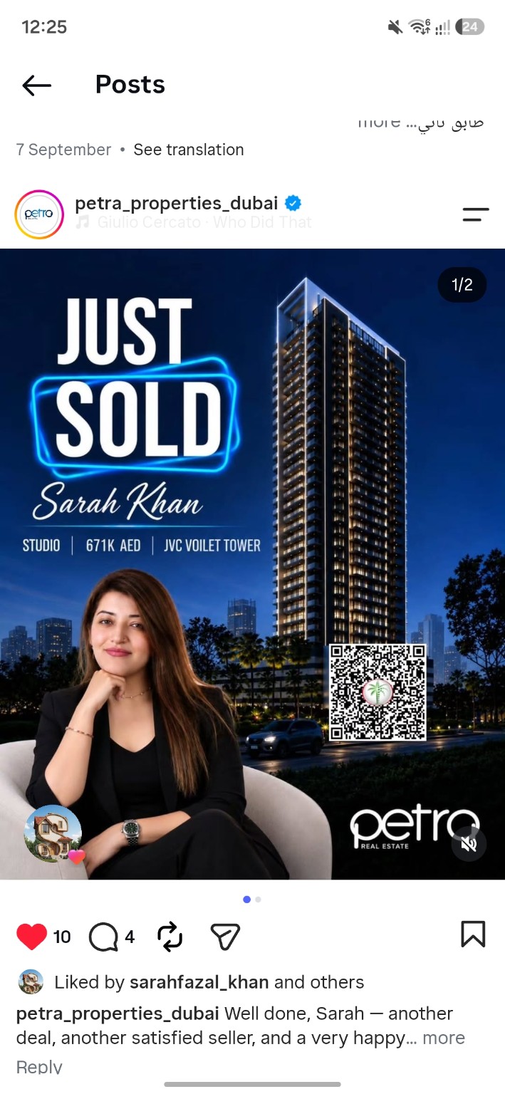 Sarah Khan Just Sold JVC Violet Tower